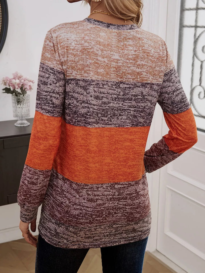 Color block long sleeve top with button shoulders