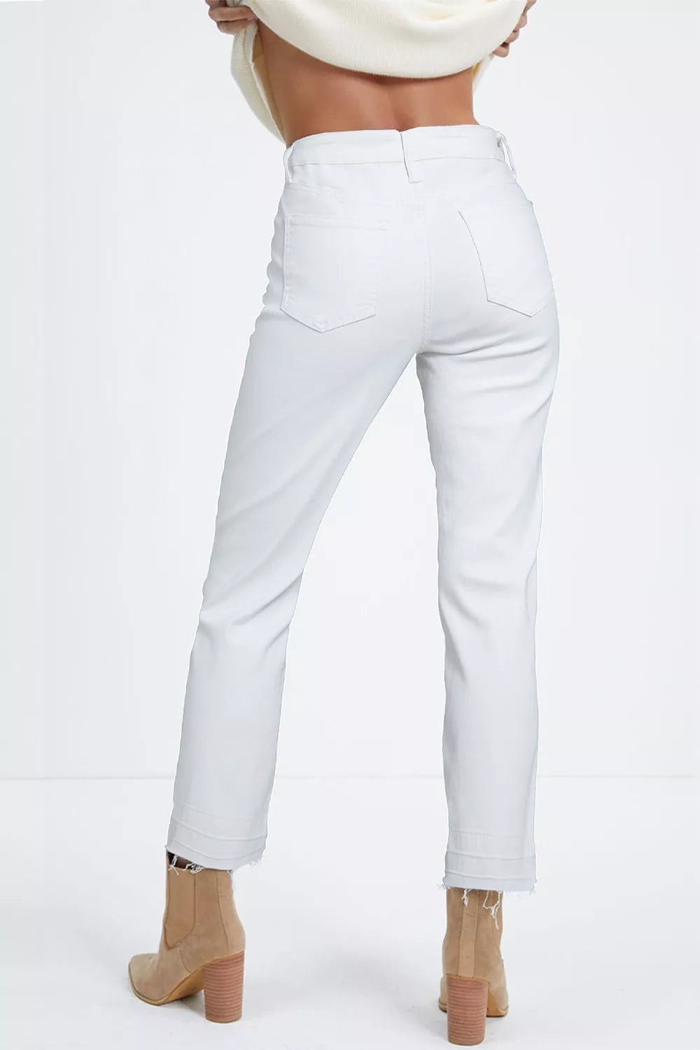 High-rise straight leg jeans with released hem