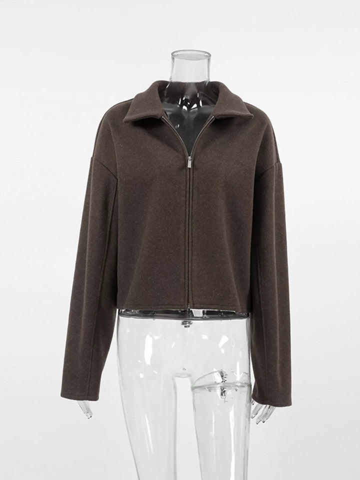 Cropped zip-up jacket with dropped shoulders and collar