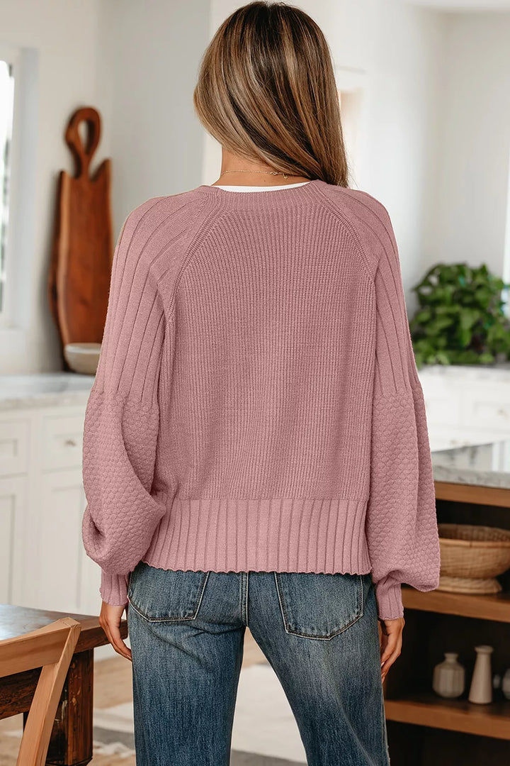 Textured knit button-front cardigan with drop shoulders