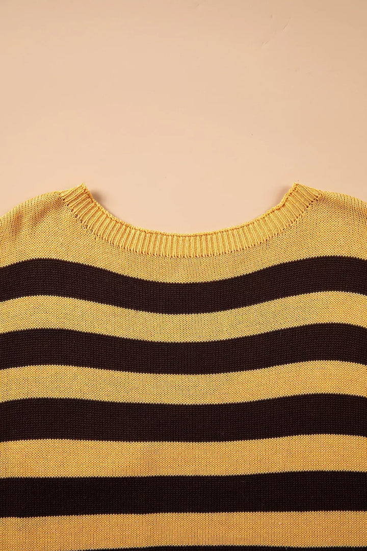 Striped drop shoulder pullover sweater with chest pocket