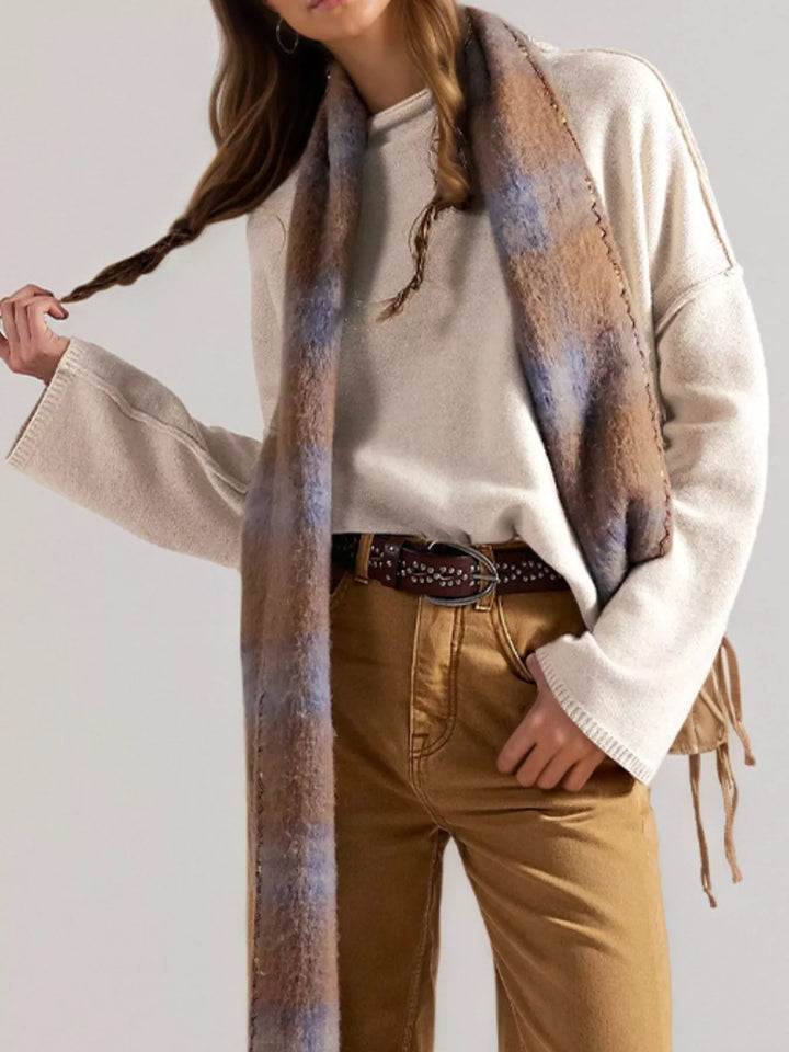 Apricot Exposed seam oversized knit sweater with wide sleeves