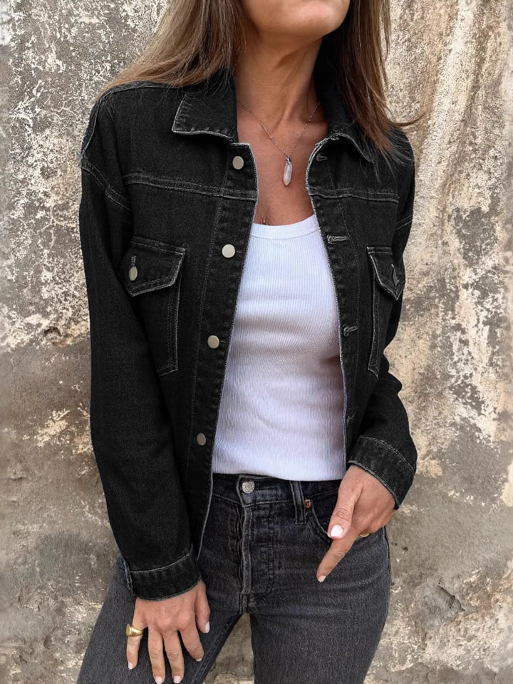 Black Classic button-up denim jacket with chest flap pockets