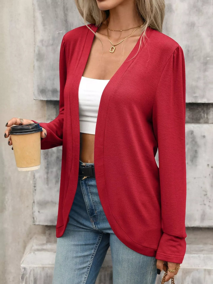 Open front collarless cardigan blazer with curved hem