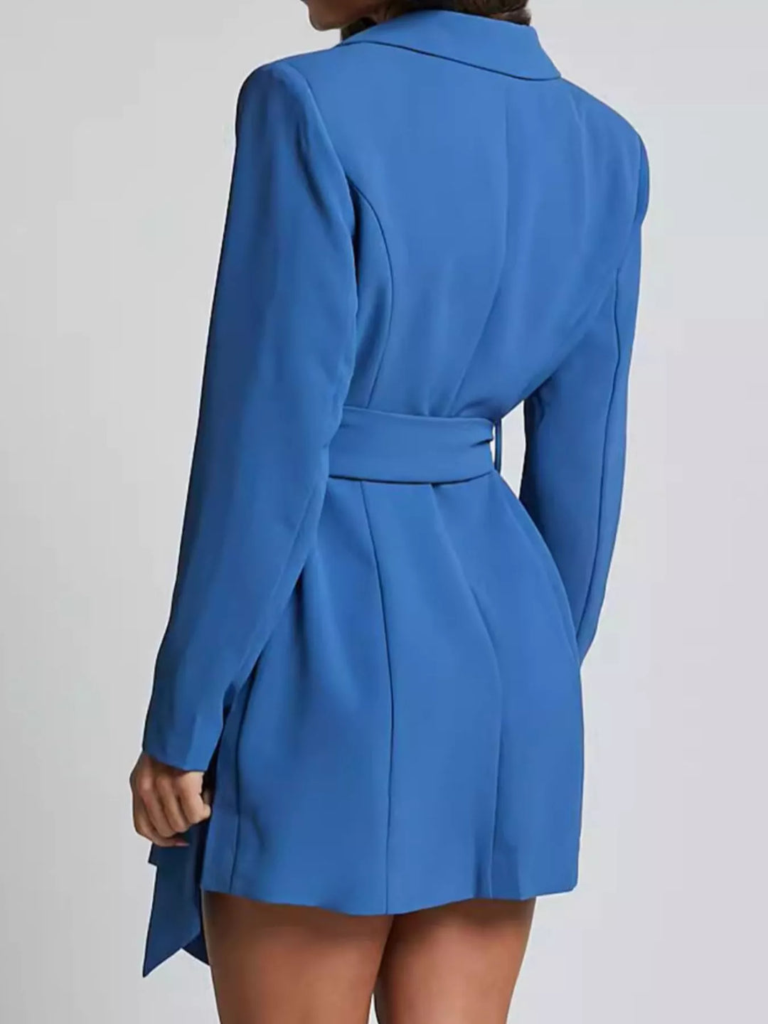 Tie-waist blazer dress with notch lapel and side slit