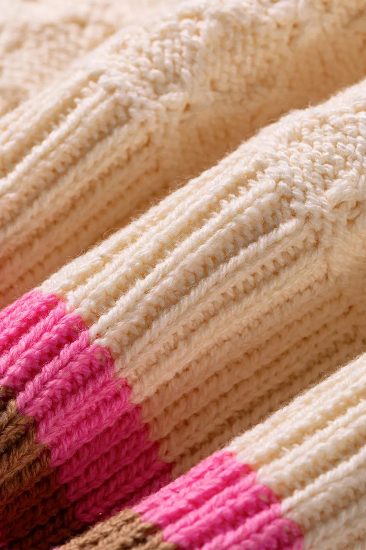 Textured knit colorblock stripe drop shoulder sweater
