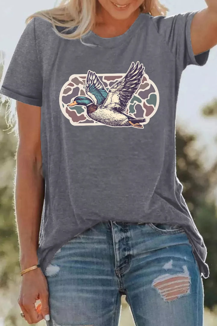 Flying mallard duck camo graphic short sleeve tee