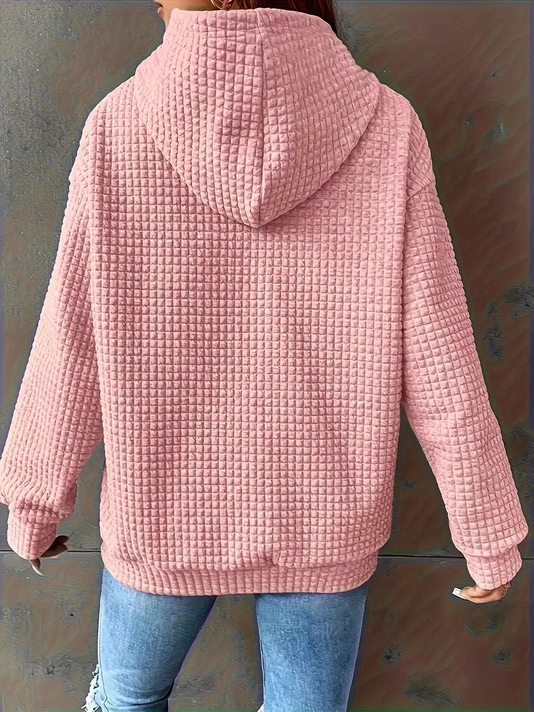 Textured waffle knit drawstring hoodie with kangaroo pocket