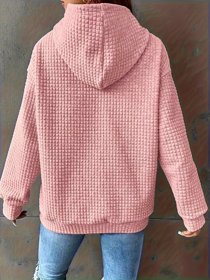Textured waffle knit drawstring hoodie with kangaroo pocket