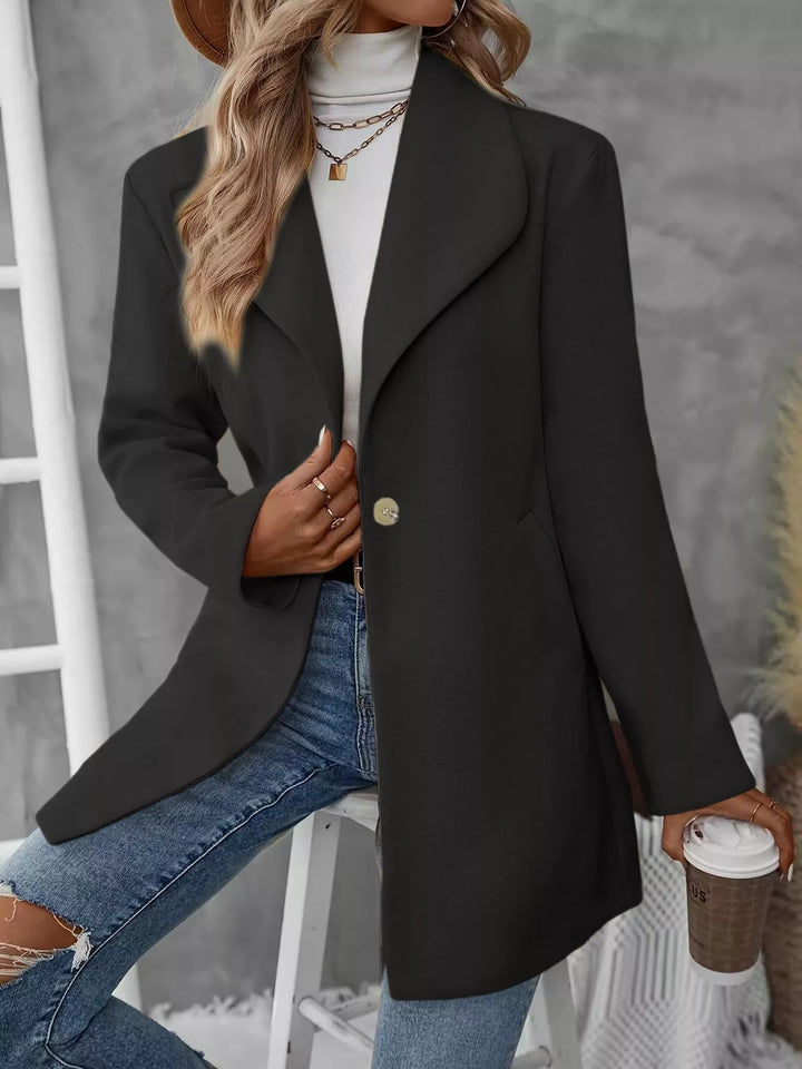 Single-button lapel collar mid-length overcoat