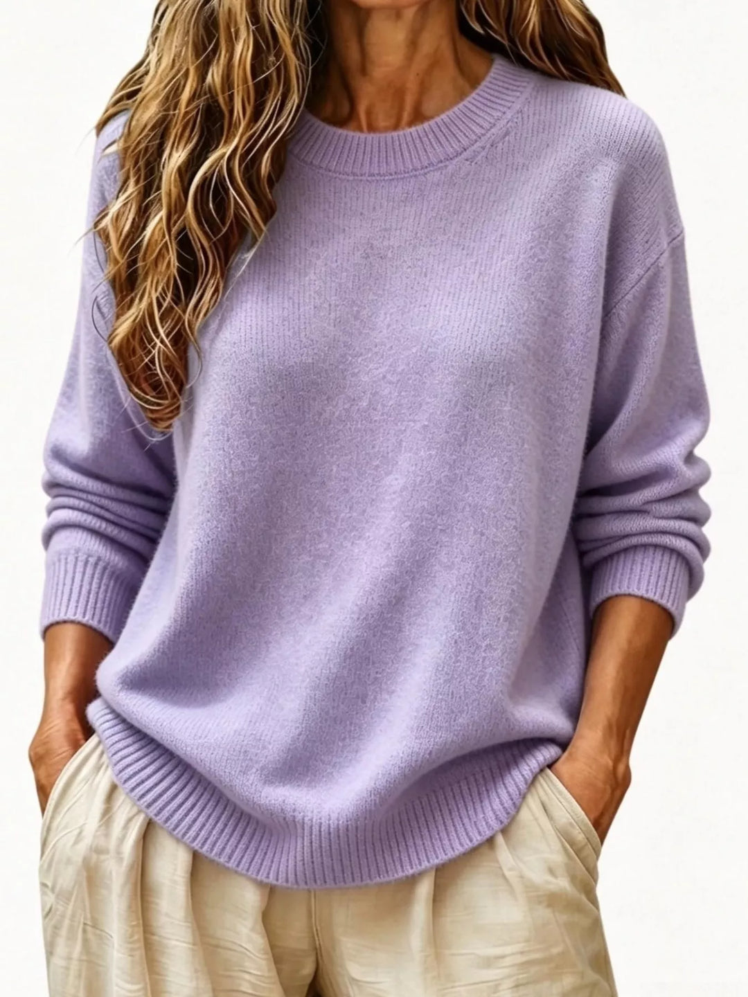 Purple Soft brushed knit sweater with ribbed cuffs and drop shoulders