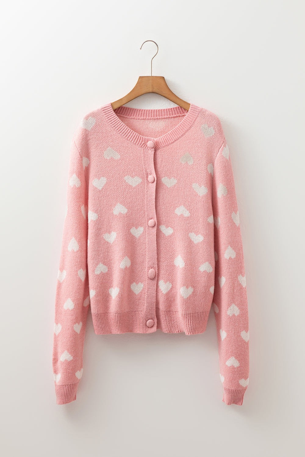 Heart pattern button-front knit cardigan sweater