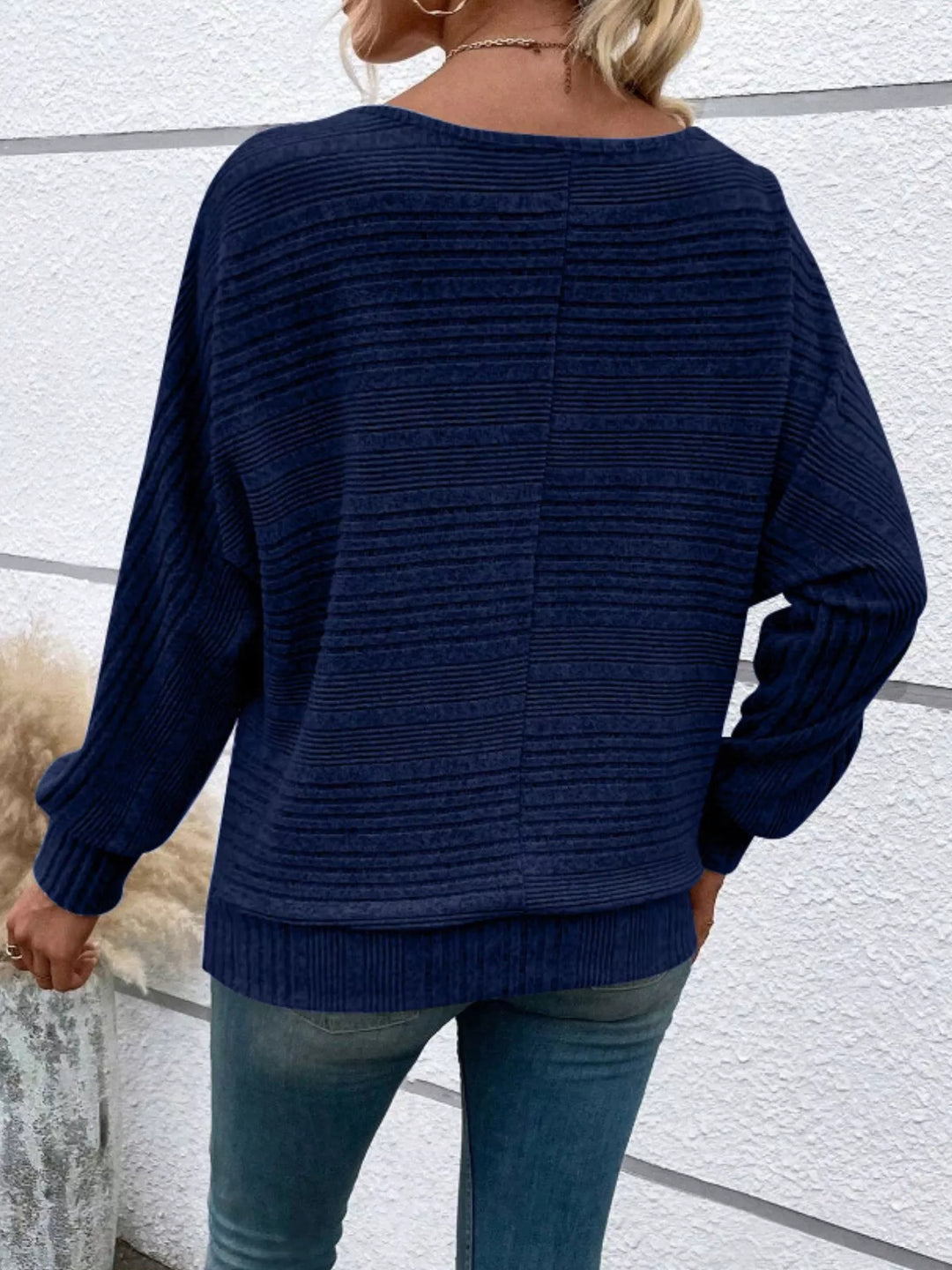 Ribbed knit long sleeve top with dolman sleeves