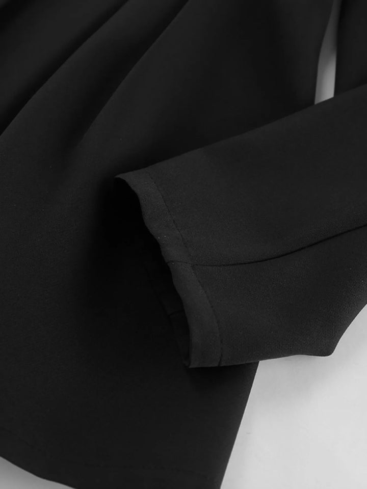 Collarless button-front jacket with cinched pleated waist