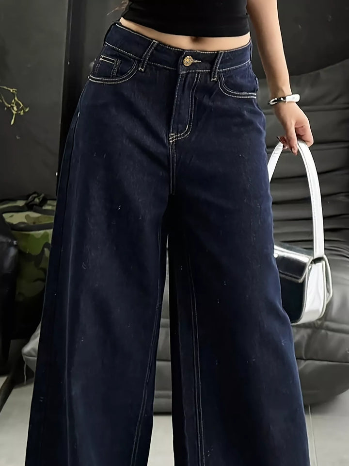 High-rise wide leg jeans with contrast topstitching