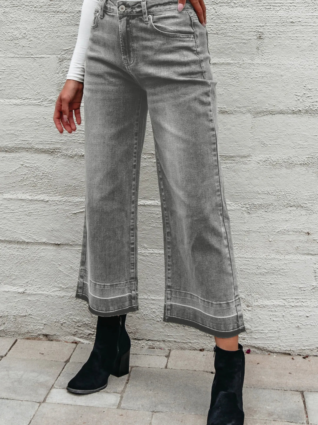 Dark Gray High-rise wide-leg jeans with released hem