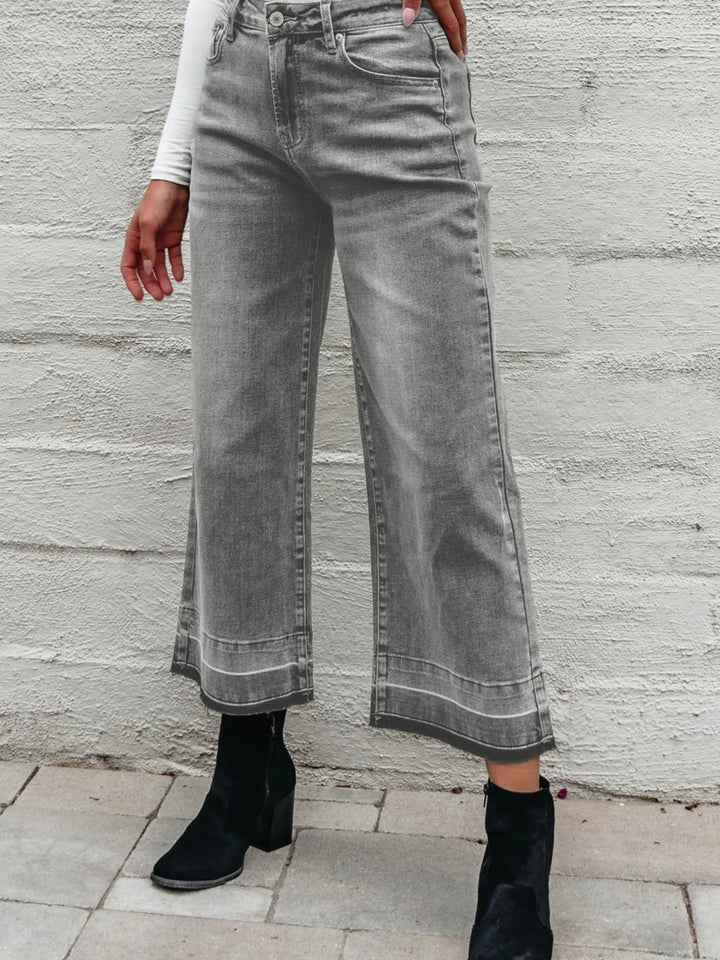 Dark Gray High-rise wide-leg jeans with released hem