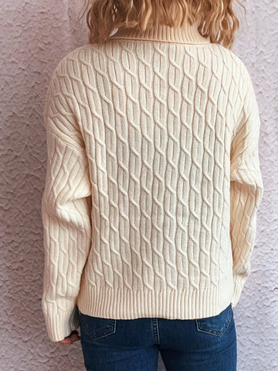 Pumpkin applique cable knit turtleneck sweater