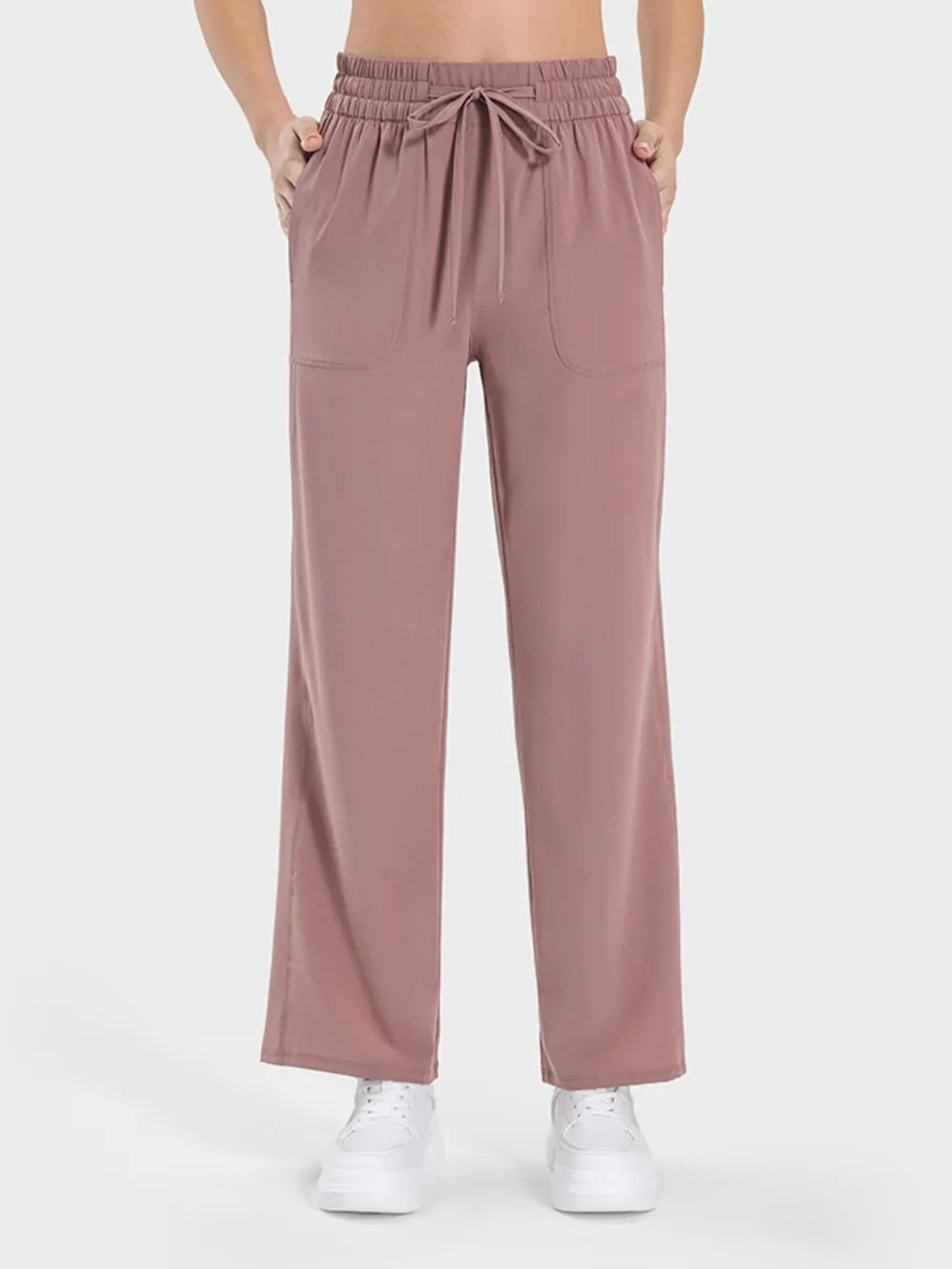 Light Mauve Drawstring straight-leg active pants with pockets