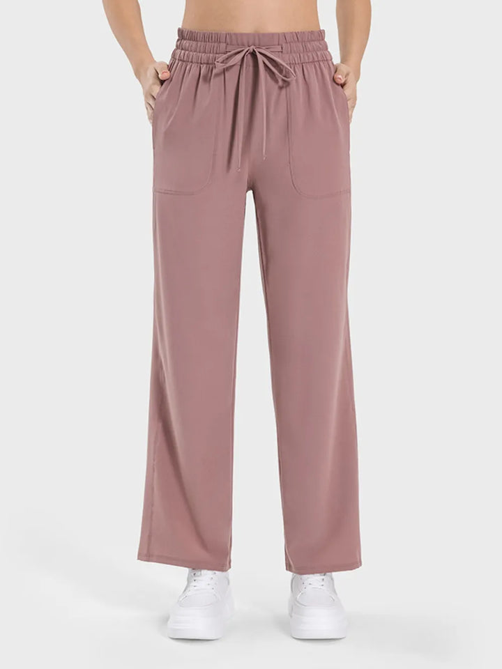 Light Mauve Drawstring straight-leg active pants with pockets