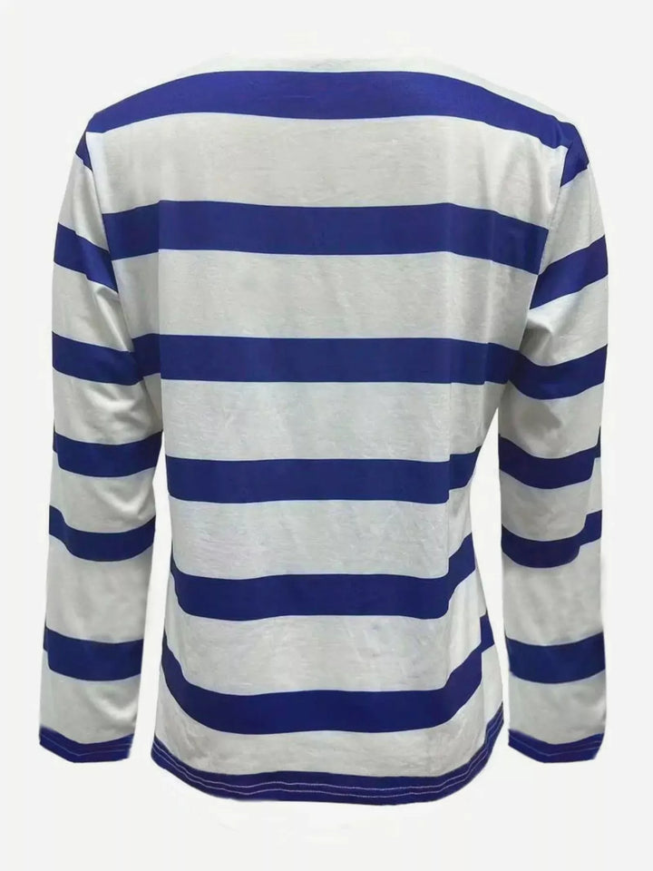 Notched neckline color-block long sleeve top with buttons