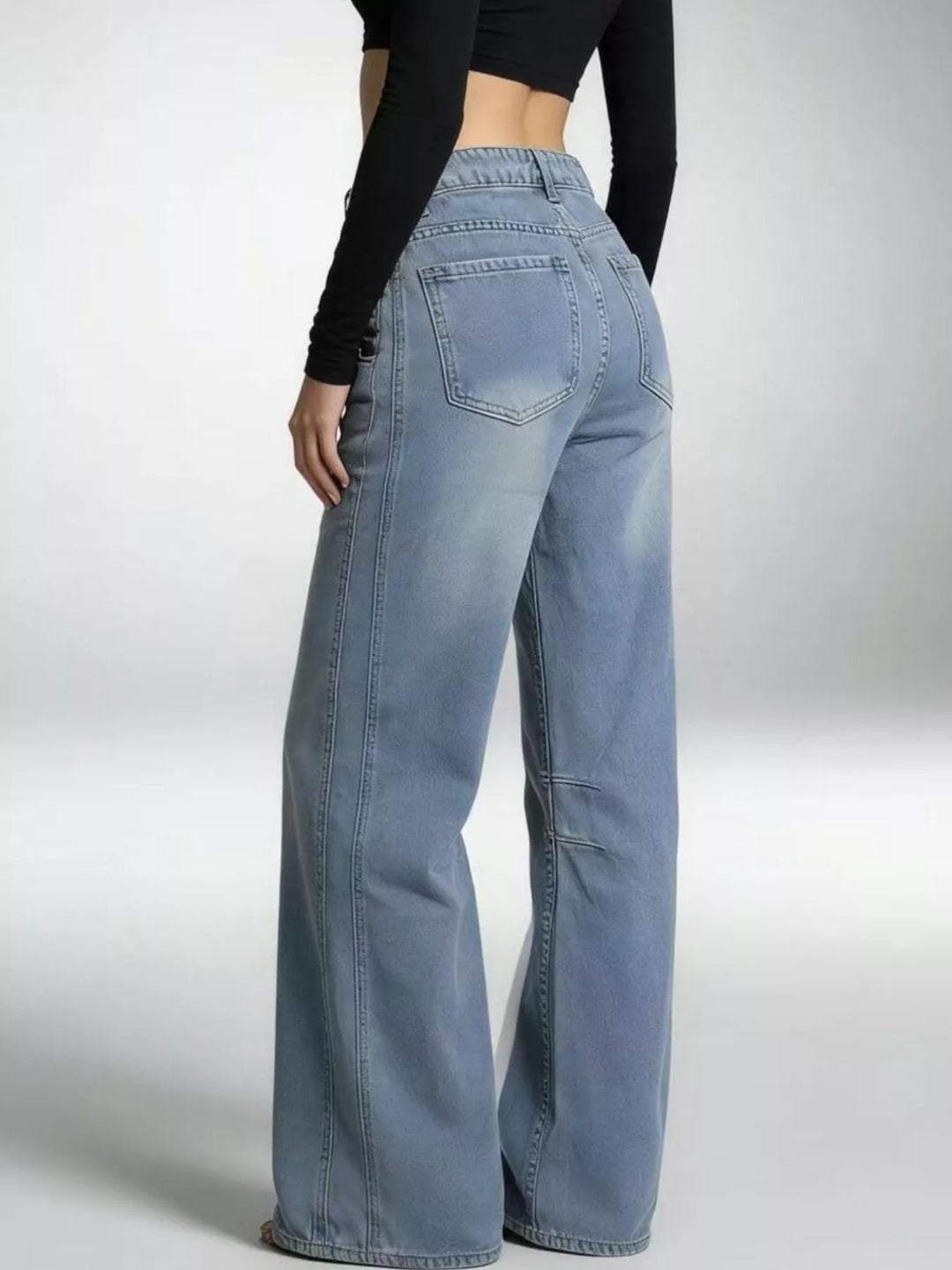 Wide-leg high-rise jeans with paneled knee seams
