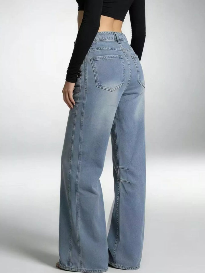 Wide-leg high-rise jeans with paneled knee seams
