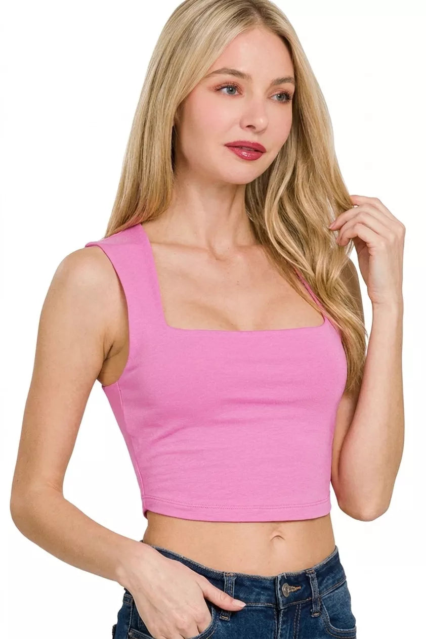 Double-layered square neck cropped tank top