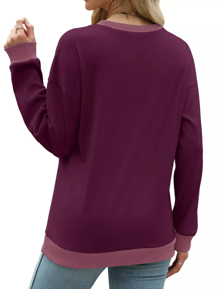 Drop-shoulder crew neck sweatshirt with contrast ribbed trim