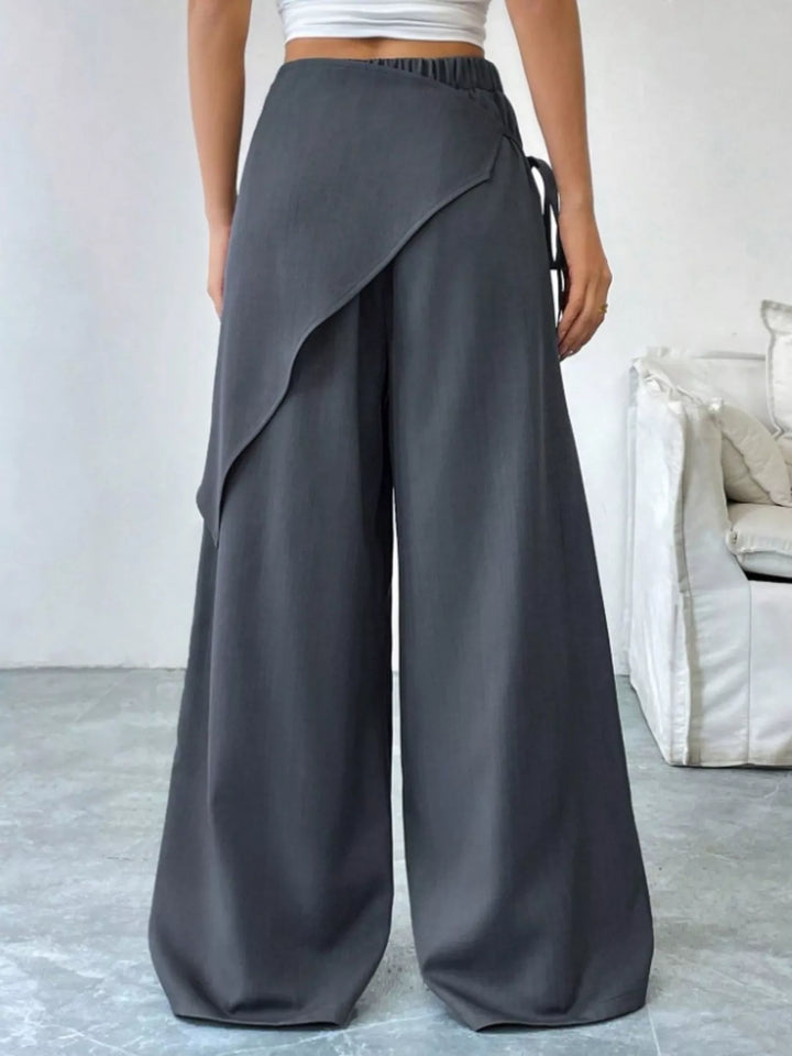 High-rise wrap-front wide-leg pants with drawstring tie