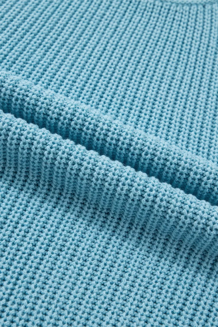 Boxy ribbed knit half-sleeve crew neck sweater