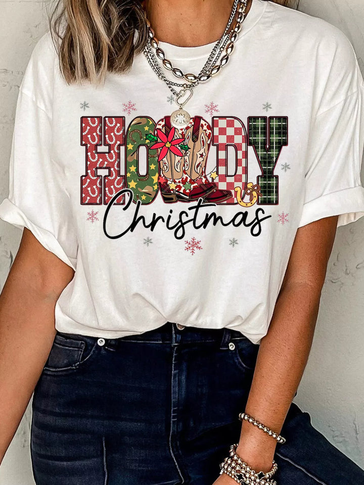 White Howdy Christmas western graphic crew neck tee