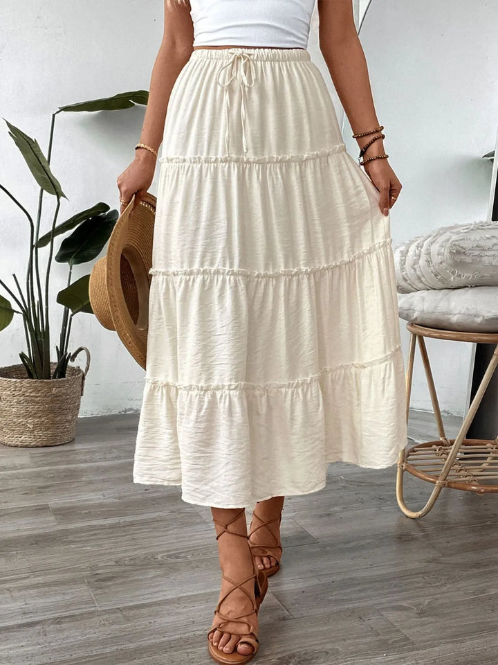 Tiered frill maxi skirt with drawstring waist