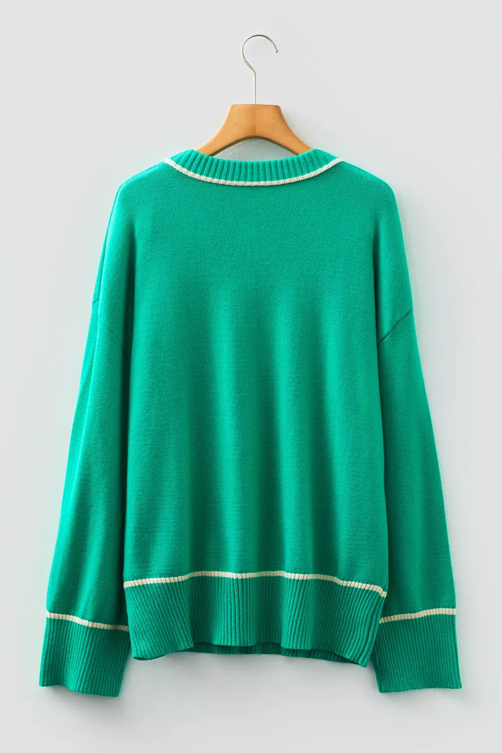 Contrast stripe drop shoulder oversized knit sweater