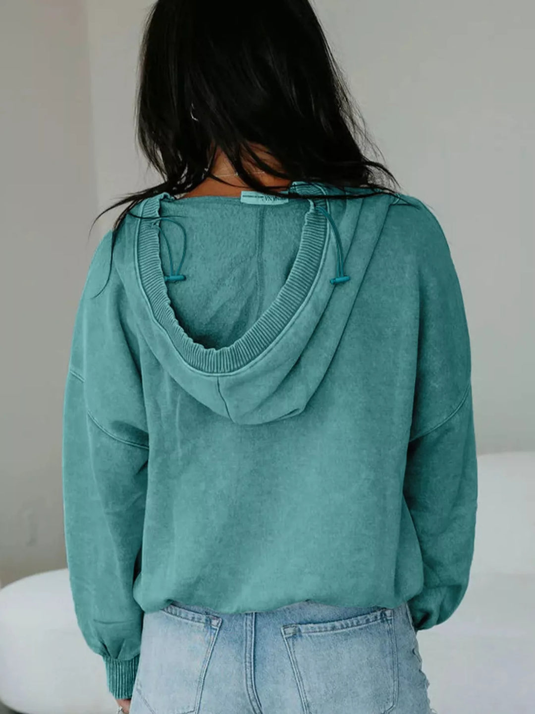 Mineral wash half-zip pullover with kangaroo pocket