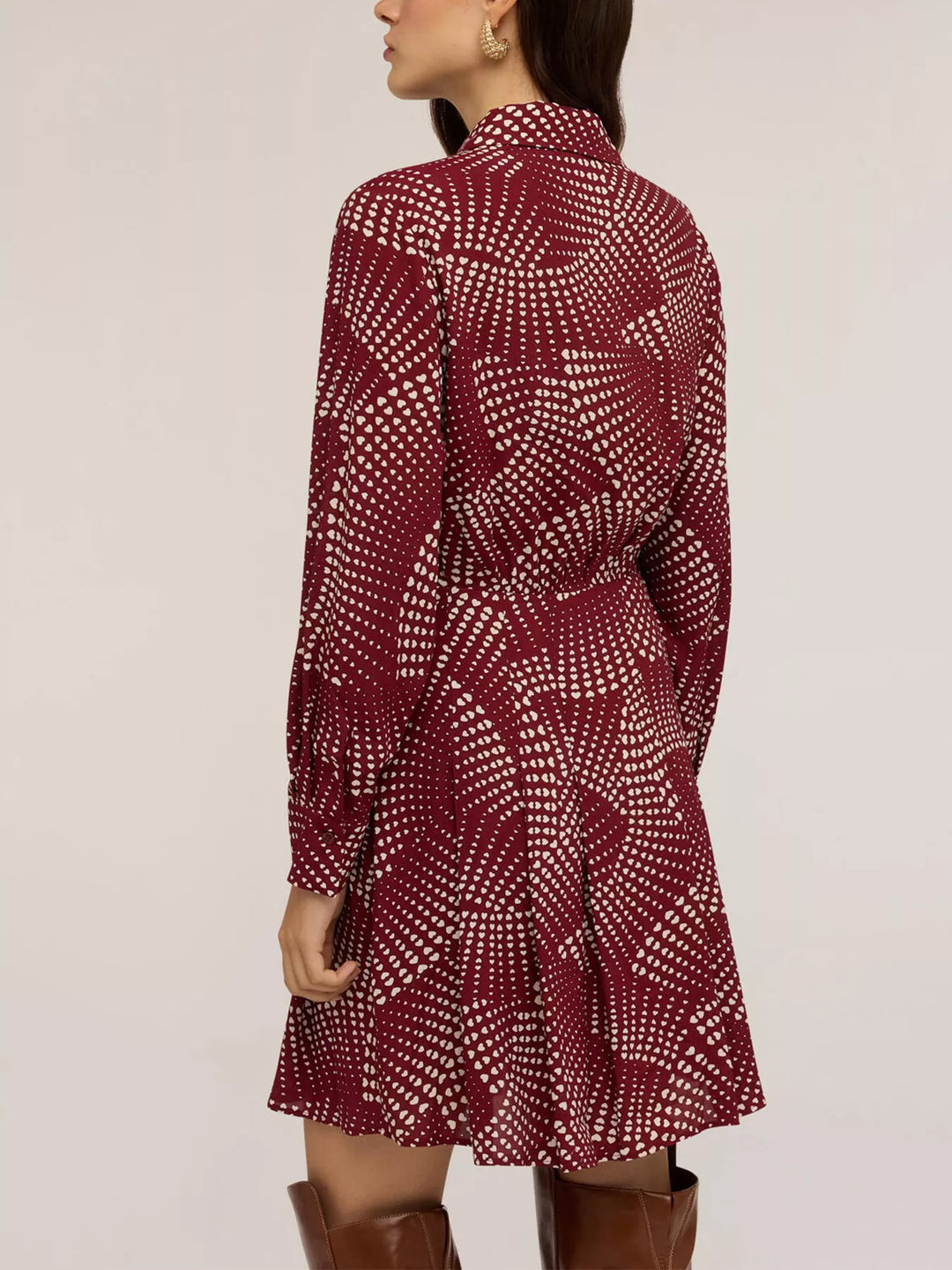 Abstract dot print long sleeve mini shirt dress
