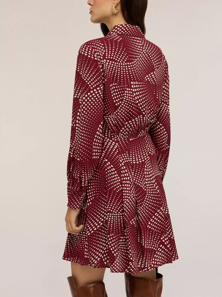 Abstract dot print long sleeve mini shirt dress