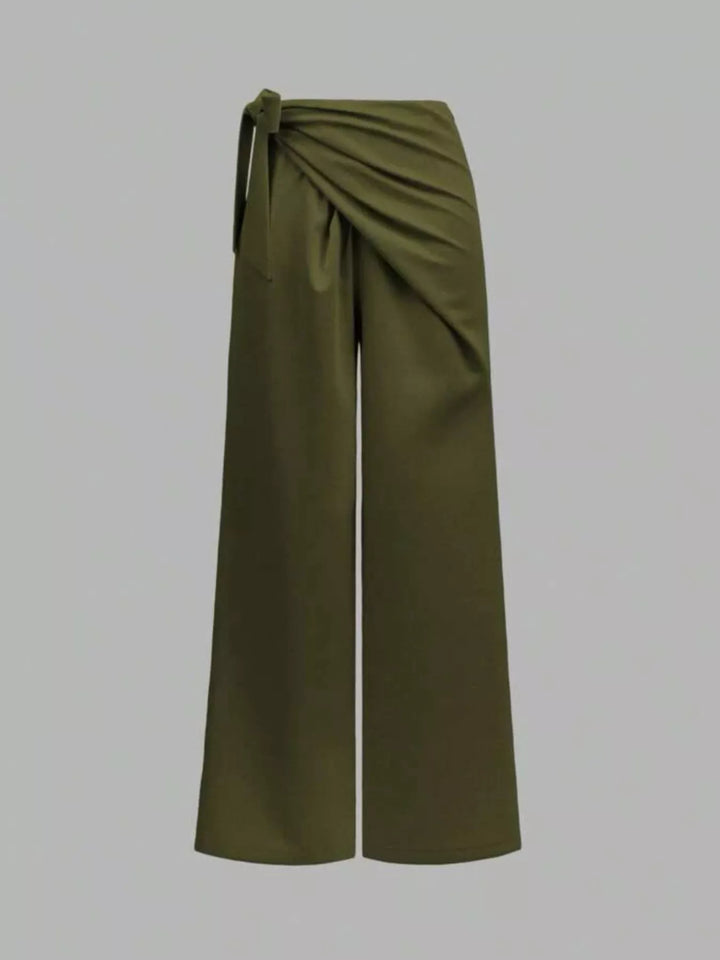 High-rise wrap front tie waist wide leg pants