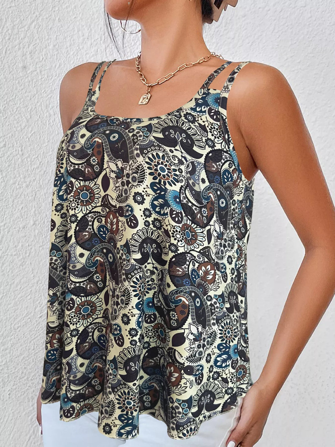 Paisley print swing tank with double straps