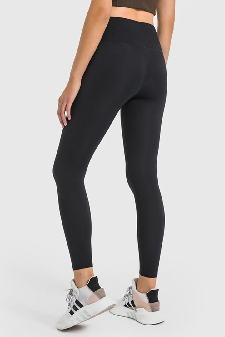 High waist ankle-length yoga leggings with wide waistband