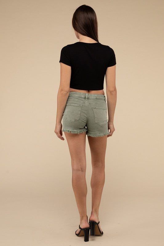 Riviera Acid Washed Frayed Cutoff Denim Shorts