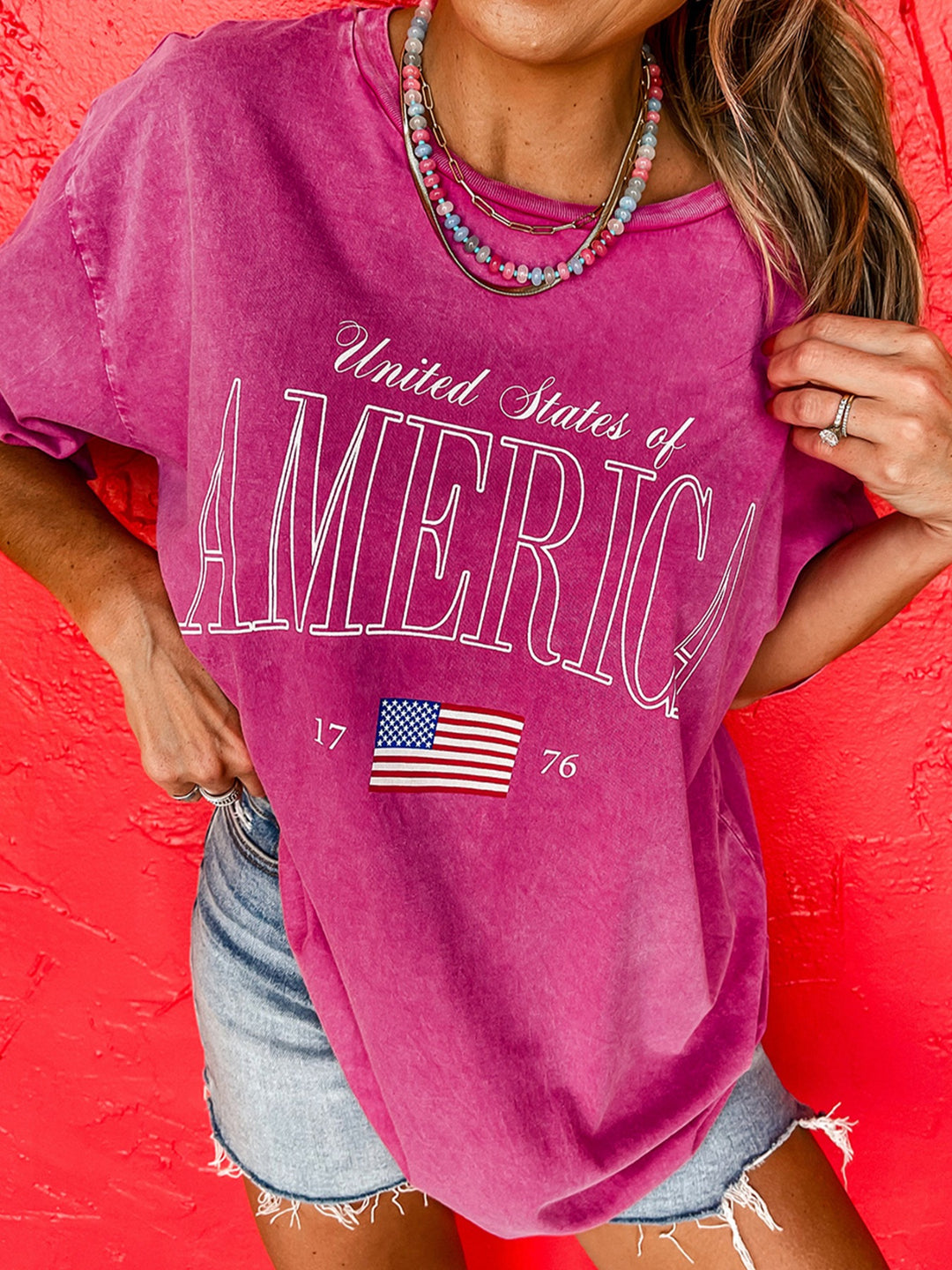 Mineral wash USA 1776 graphic oversized cotton tee