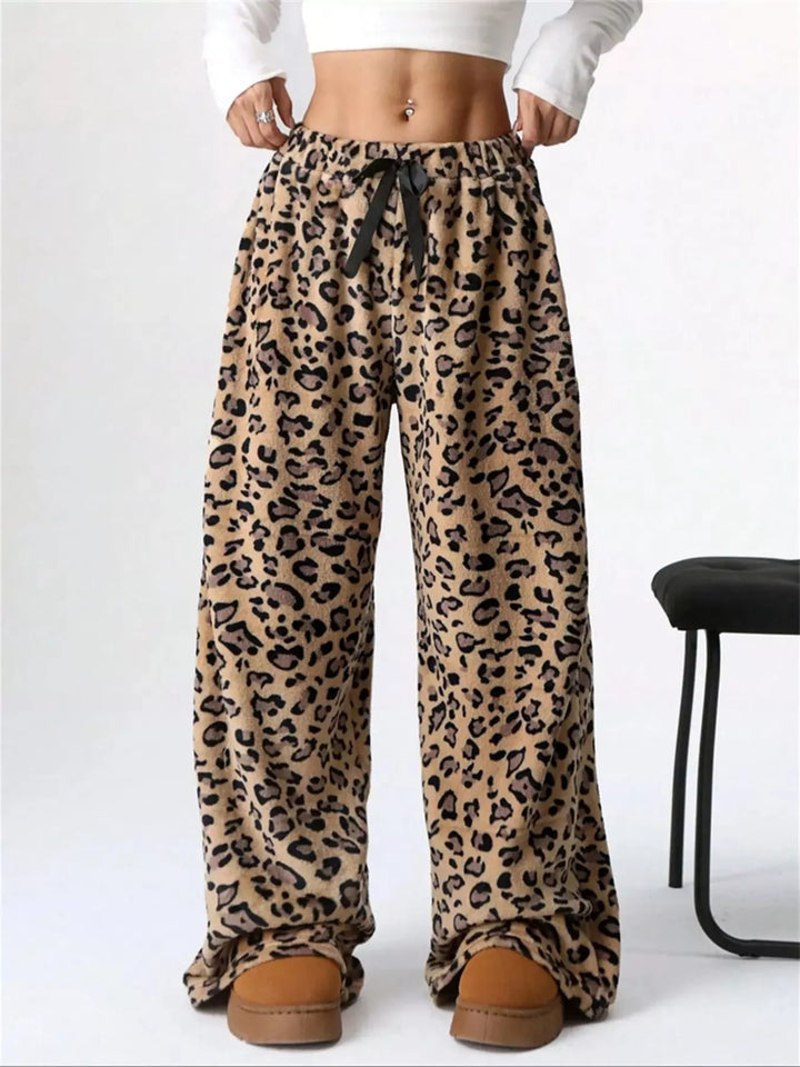 Leopard Drawstring wide-leg pull-on lounge pants