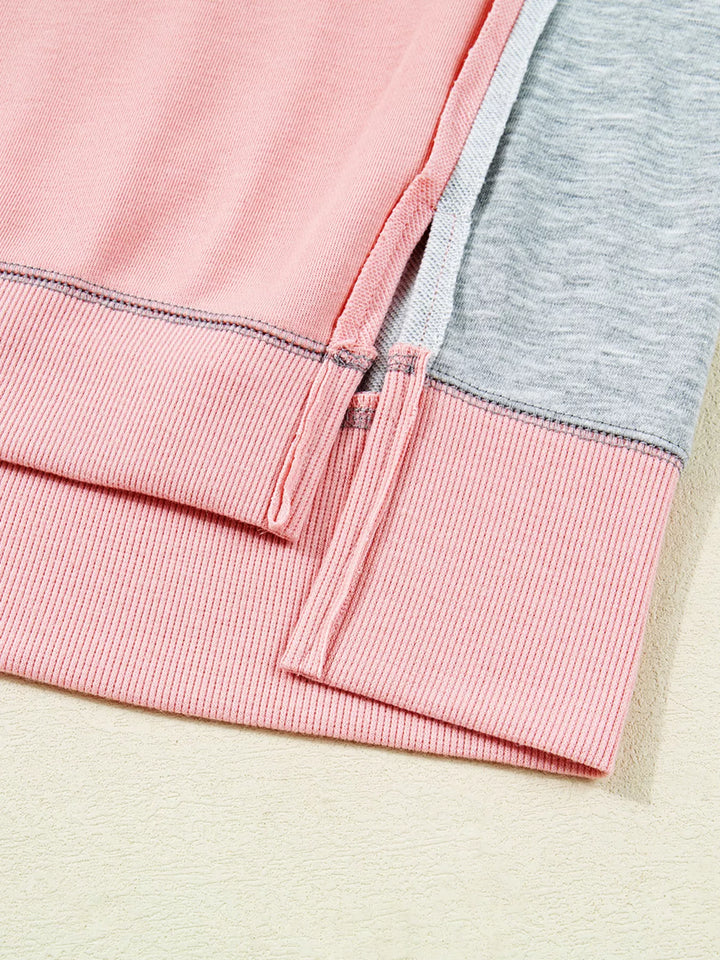Color-block oversized sweatshirt with split notch neck
