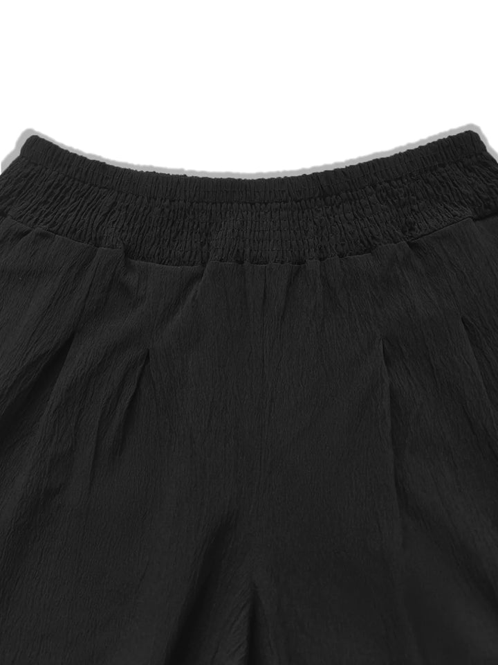 Plus-size high-waist smocked wide-leg pants