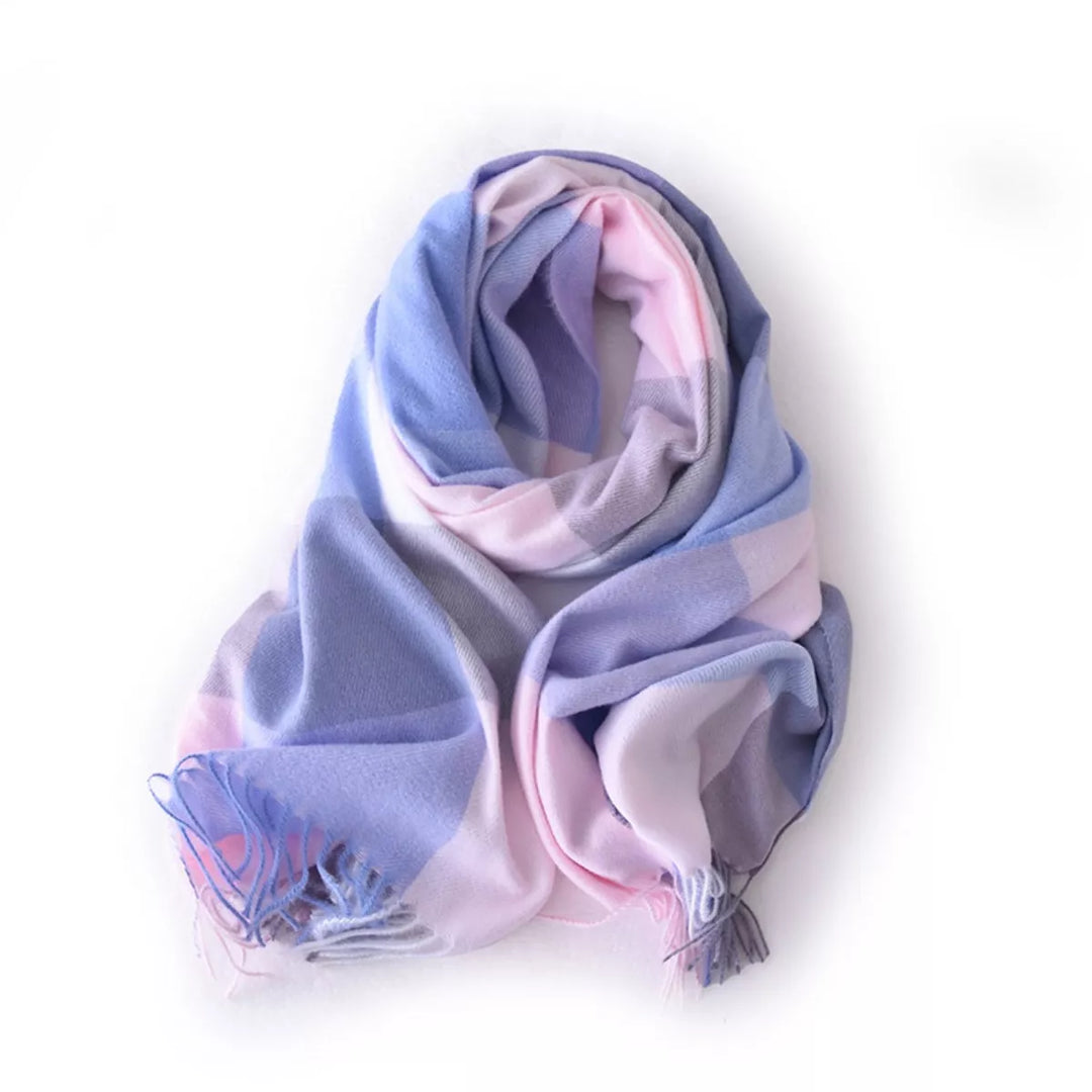 Style G Oversized plaid blanket scarf with fringe trim