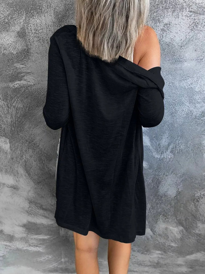 Lightweight button-front longline open knit cardigan