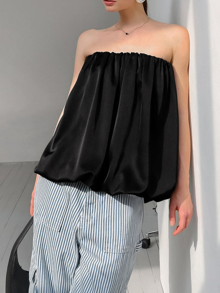 Black Flowy bubble hem strapless tube top