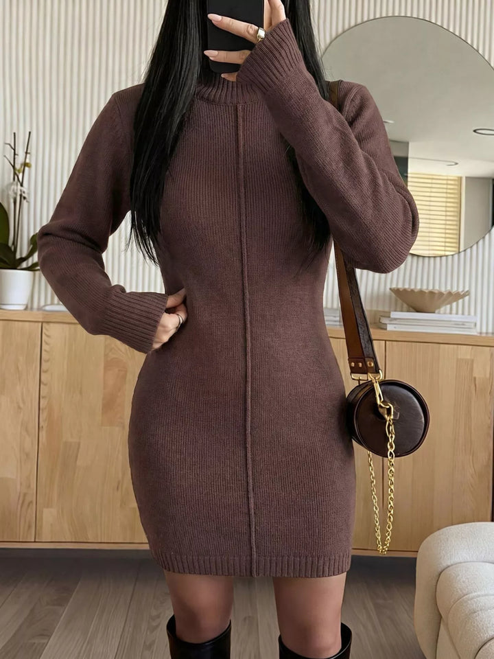 Ribbed knit mock neck bodycon sweater mini dress