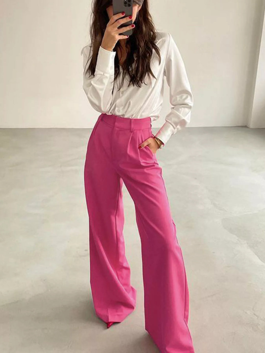 Pleated wide-leg dress pants with high-rise waist